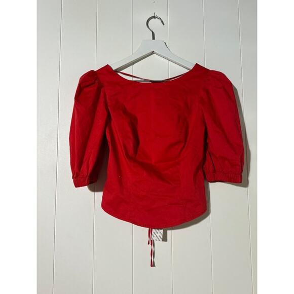 Urban Outfitters Shirt Women's Size XS NWT Strappy Back Puff Sleeve Red - Picture 6 of 14
